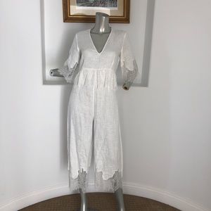 Zara Women White Peplum Jumpsuit Lace Detail S